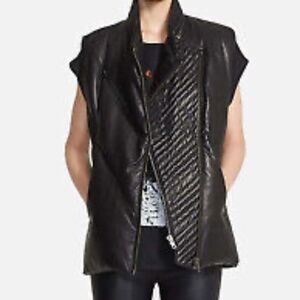 Helmut Lang women’s Black Oversized Leather Dawn Puffer Jacket/Vest Size P/S NWT